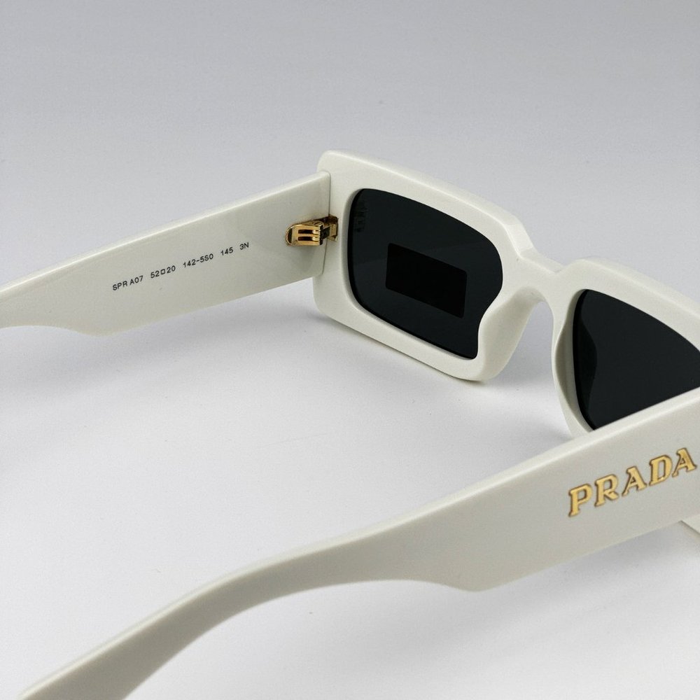 Prada PR A07S 1425S0 Sunglasses Talc White Dark Grey Rectangle Unisex - Picture 9 of 10
